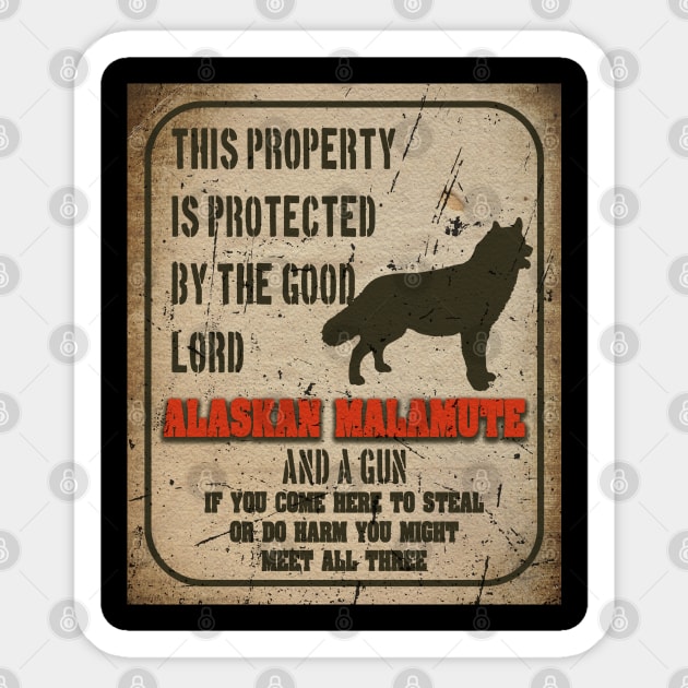 Alaskan malamute Silhouette Vintage Humorous Guard Dog Warning Sign Sticker by Sniffist Gang